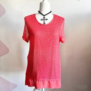 Coral Crochet Knit Top, Boho, Resortwear,‎ Beachcore, Coastal Grandmother, Small